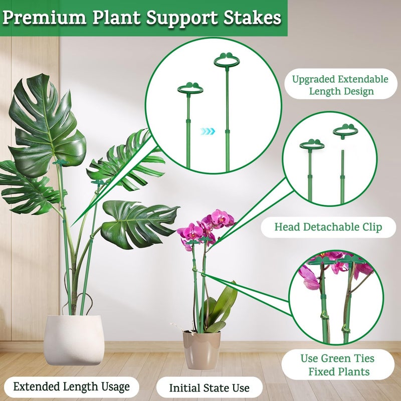 BOVITRO Extendable Plant Stakes, Length Scalable from 17.5IN to 30.1IN Plant Support Stake, Orchid Sticks with Clips for Indoor Outdoor,Garden Stakes for Plant,Tomato,Vegetables,Monstera,Vine - 7Pack - Image 3